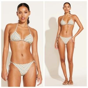 New Vitamin A Natalie Miter Retro Stripe Yarn Dye Triangle Bikini Set NWT Small